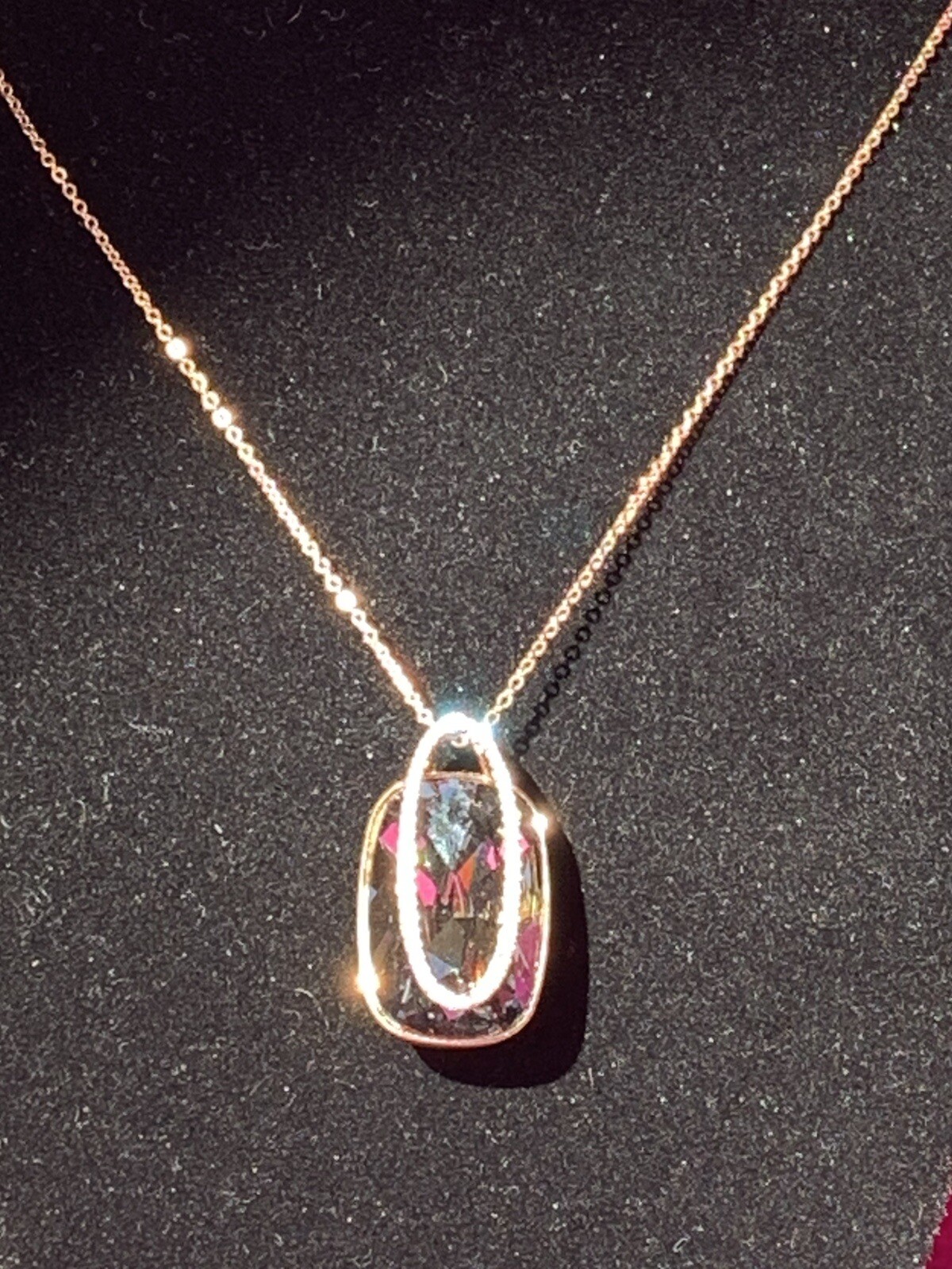 💎RARE – SWAROVSKI (Signed) Stunning “SILVER NIGHT” Pendant Necklace Rose Gold💎