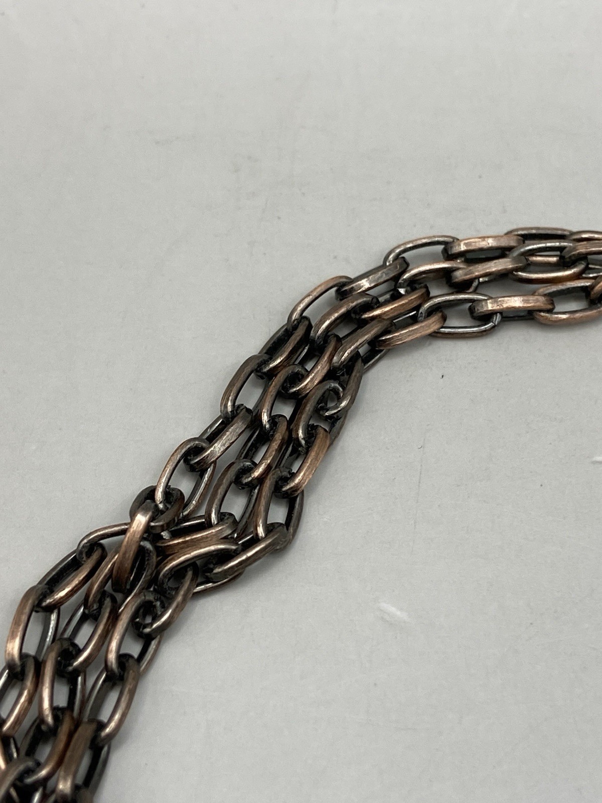 Vintage Three Chain Beaded Shell Necklace Acrylic Copper Tone Estate