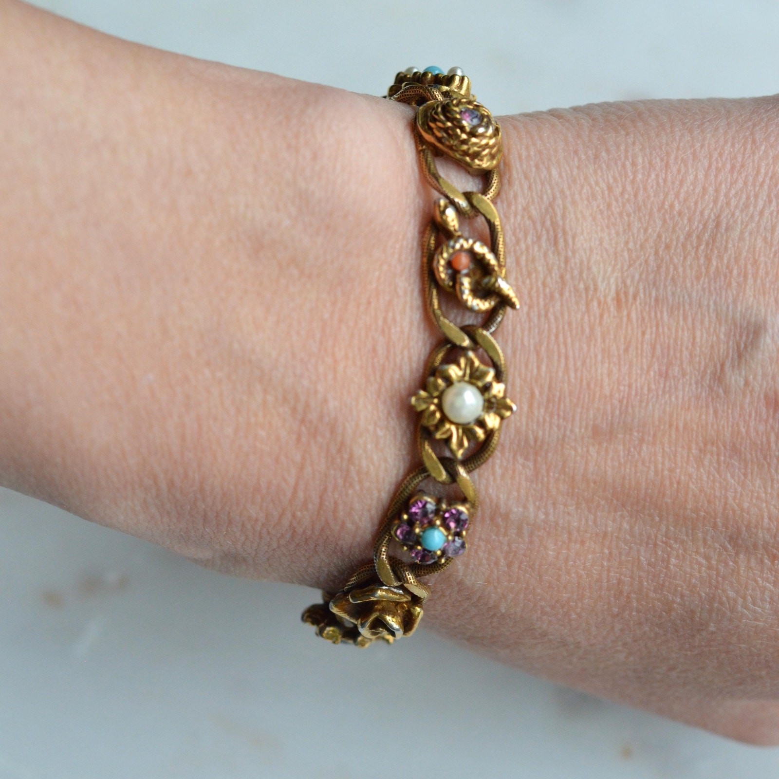 Vintage Signed Goldette N.Y. Victorian Revival Slide Bracelet