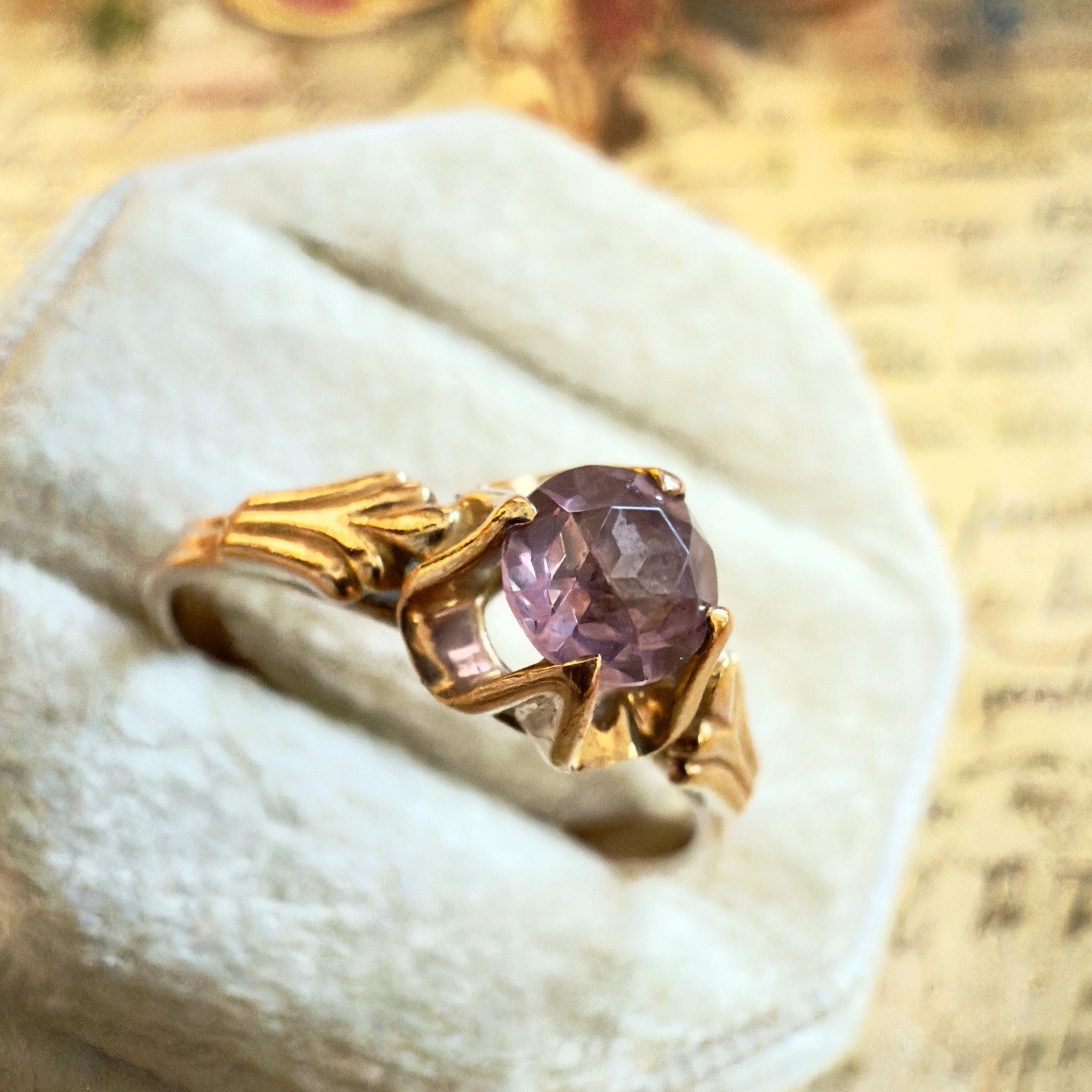 Size 9 – 14K 583 Rose Gold Gemstone Ring -Vintage East European USSR Era -#1898