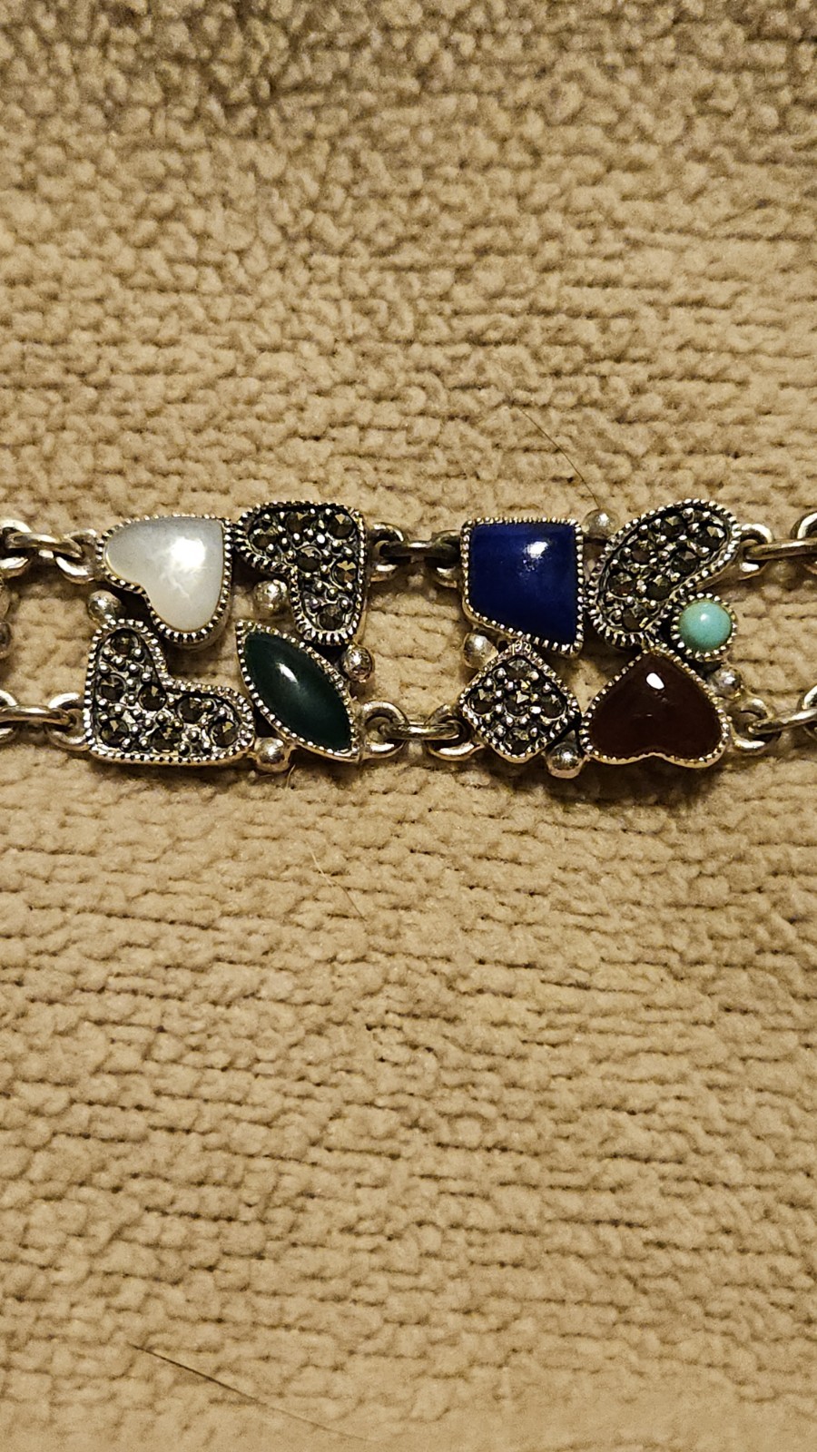 Vintage Signed CW 925 Sterling Silver Multi-Gemstone Marcasite Bracelet 7.5″