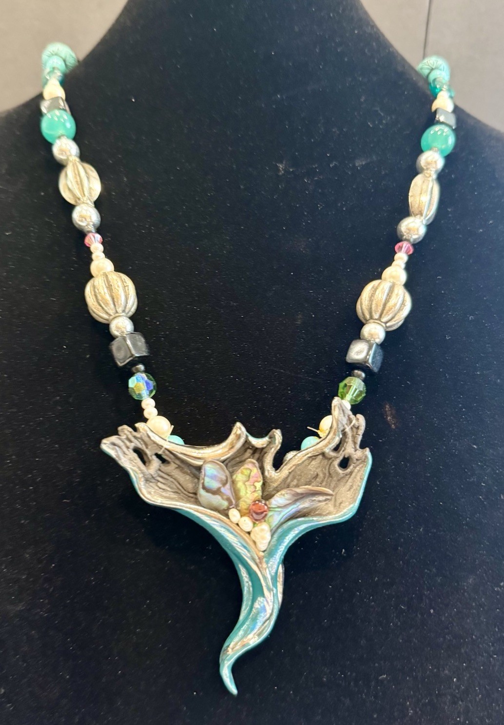 VTG Original by Mitchell Sculptural Necklace Amethyst Iridescent Turquoise OOAK