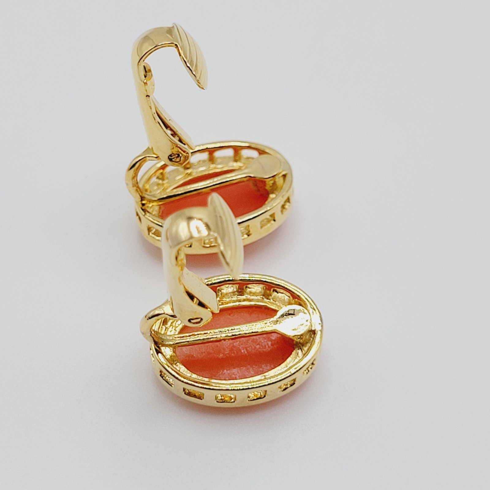 Cameo Set Resin Backed Gold Tone Open Works Frame Salmon Coral Color Revival