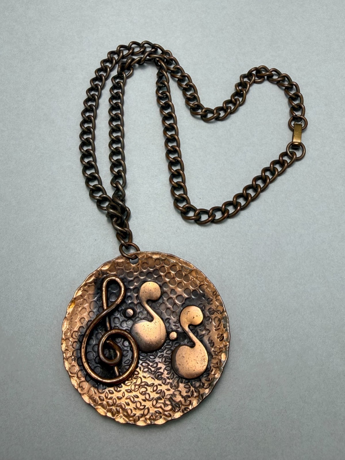 Solid Copper Necklace Musical Notes Pendant Artisan Statement MCM