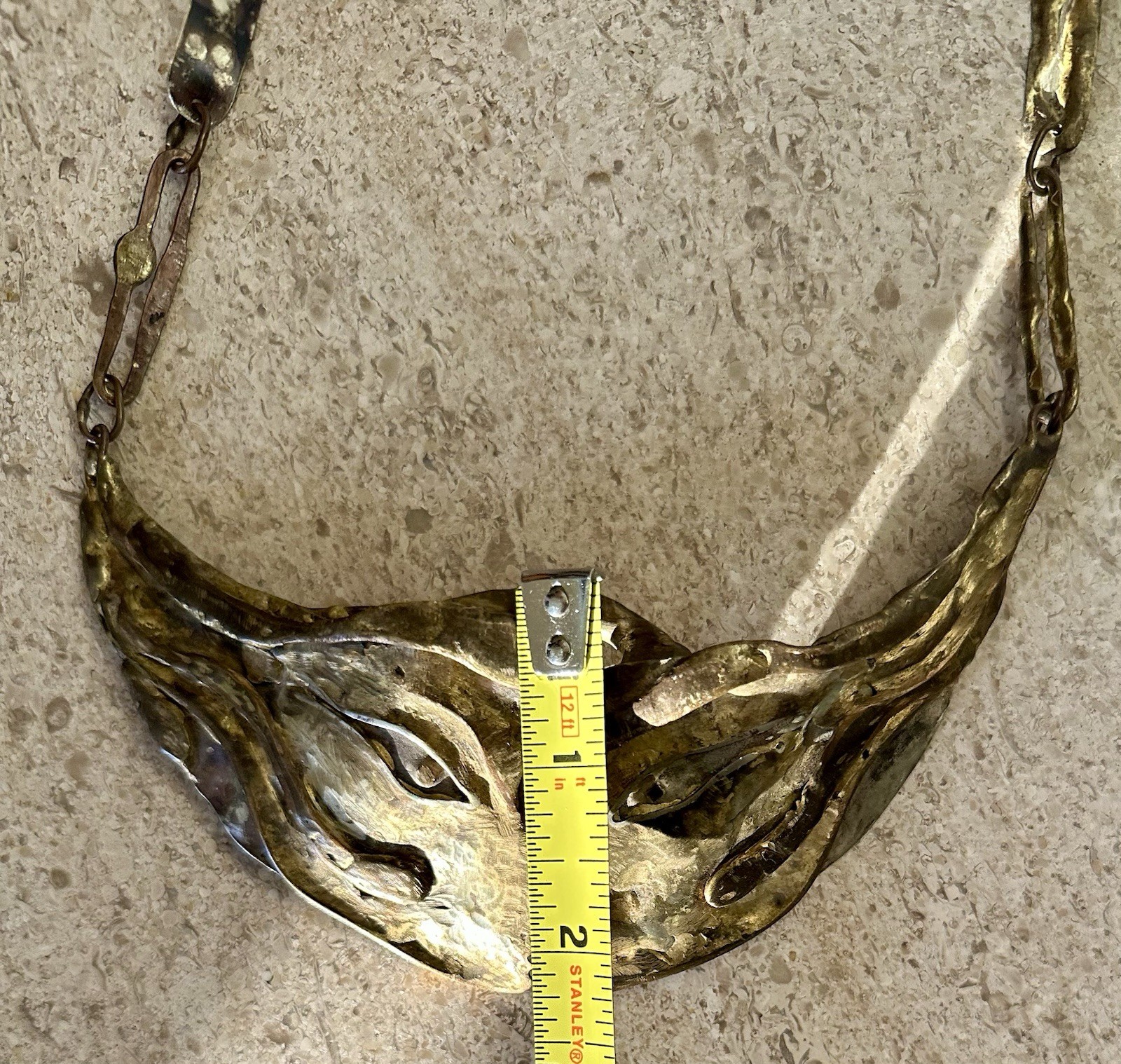 Vintage Armando Lozano The Kiss Bronze Brutalist Necklace Mexican Modernist Art