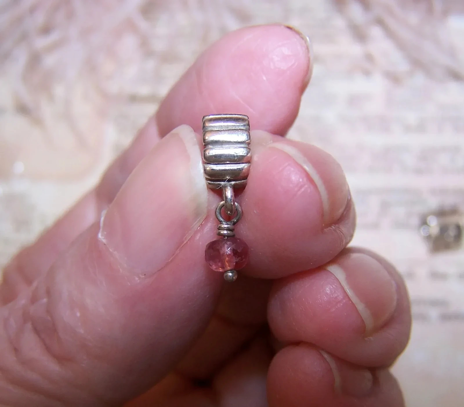 PANDORA Sterling Silver Pink Tourmaline October Birthstone Dangle Charm 790166