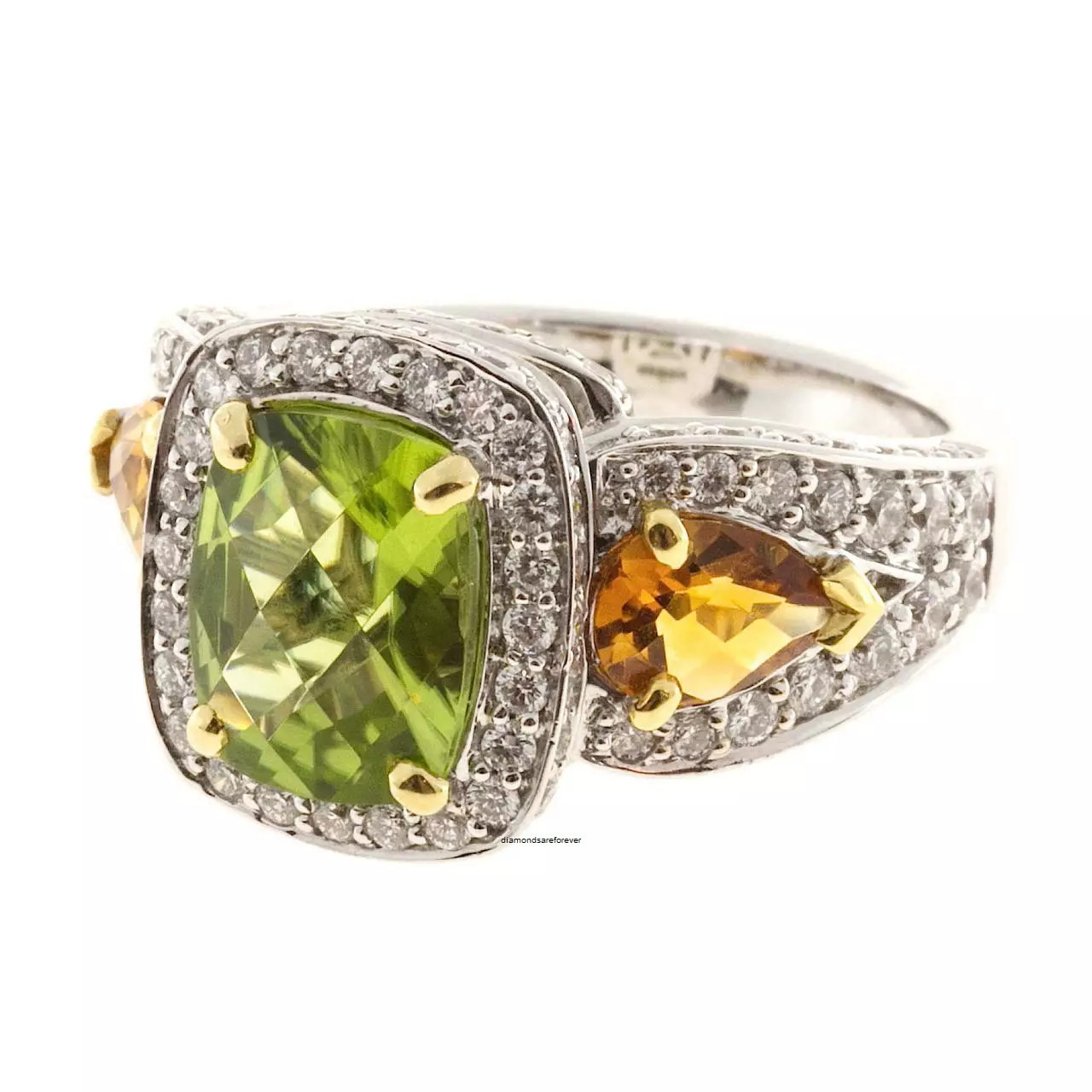 Authentic Cushion Shape 11.01ct Peridot Citrine 925 Silver Cubic Zirconia Ring