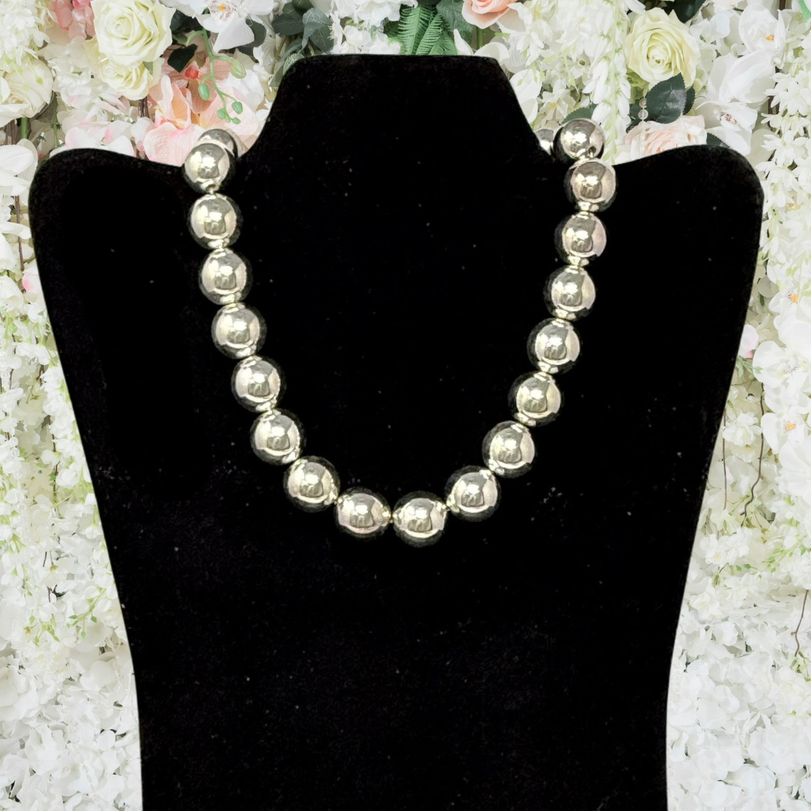 Vintage 16″ Necklace Heavy Silver Tone 16mm Bead 64 Grams NOS Bridesmaids Gift