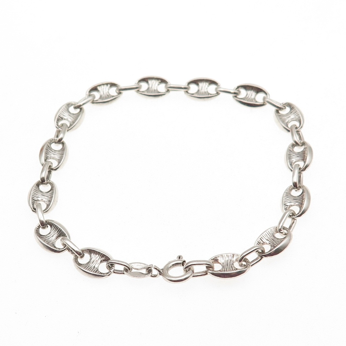 925 Sterling Silver Vintage Italy Anchor Mariner Link Bracelet 7.25″