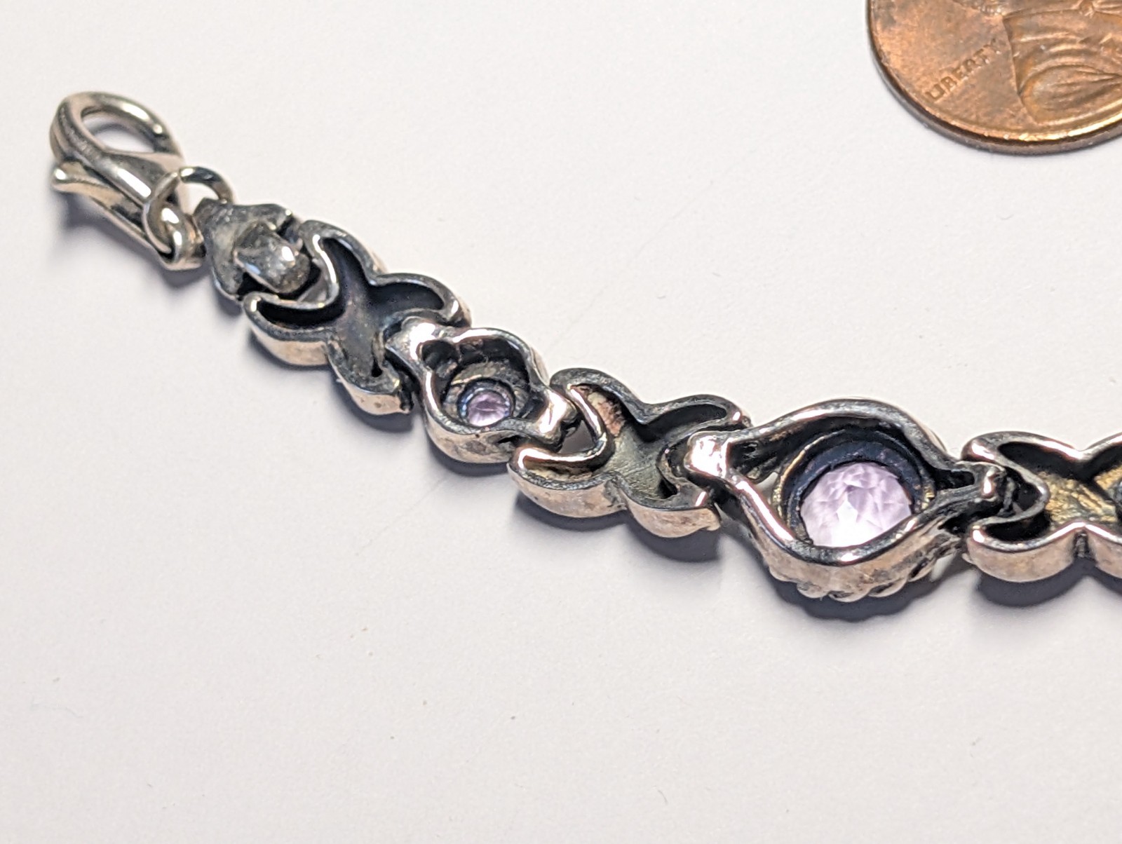 VINTAGE STERLING SILVER AMETHYST BRACELET ABOUT 7 1/16″ LONG