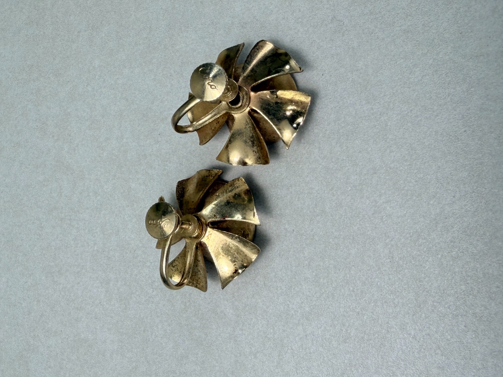 Coro Pink Enamel Rose Earrings Rhinestone Center Adjustable Clip On