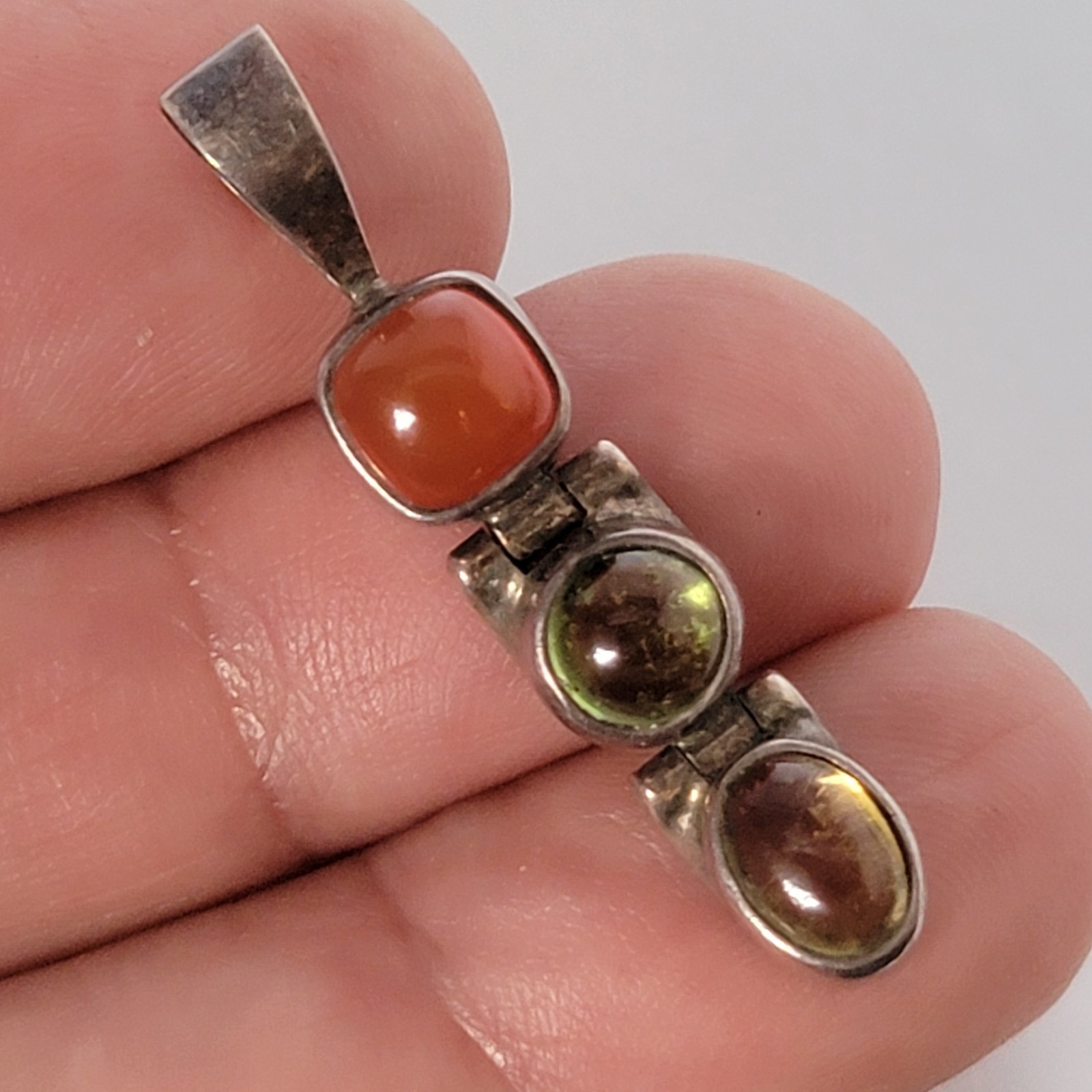 Sterling Silver Multi Stone Pendant 925 Vintage Articulated Hinged Stations