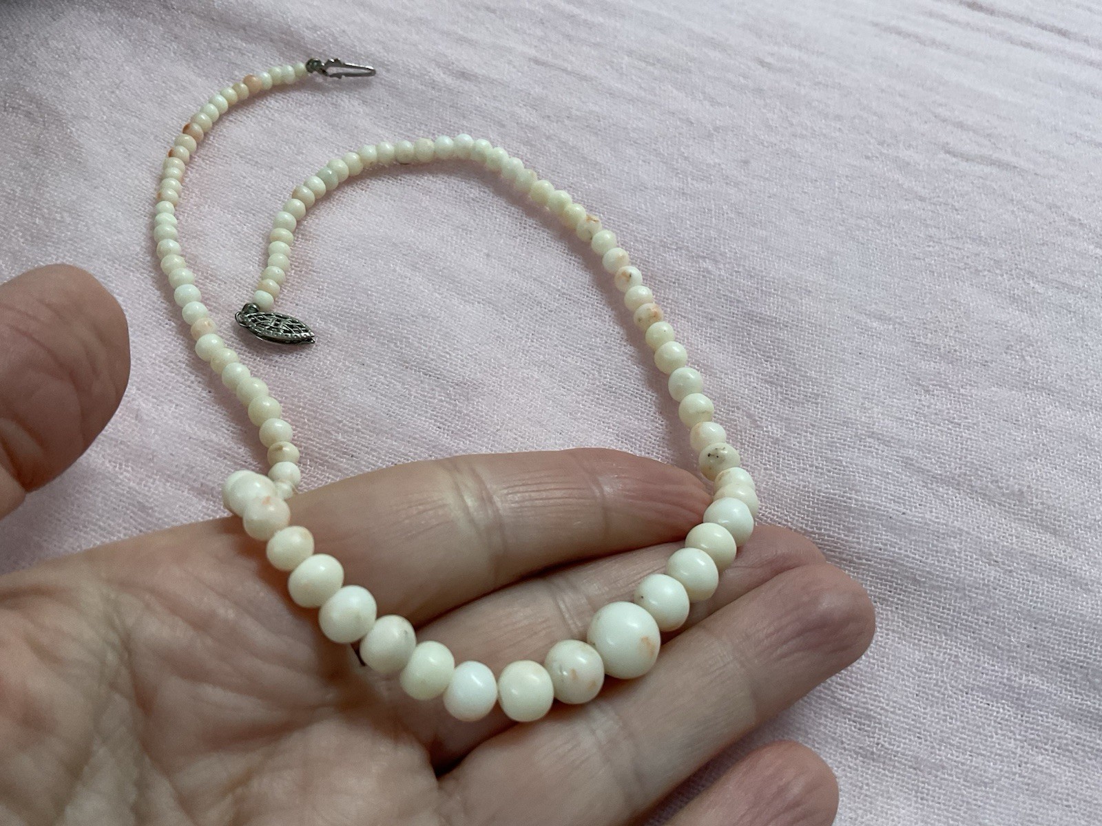 Antique Vintage Angel Skin Coral Necklace Graduated 16 Inches Genuine