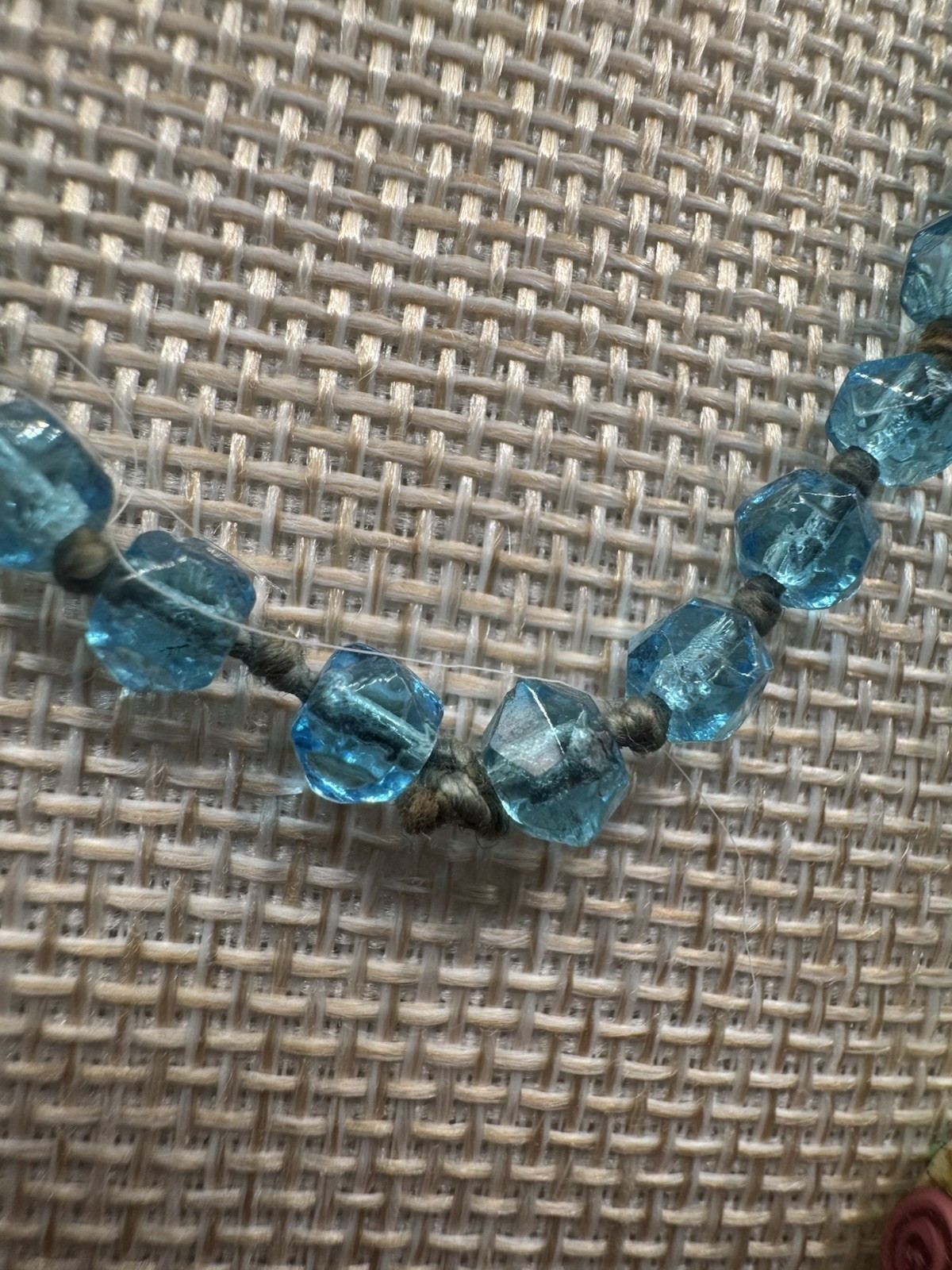 VTG Venetian Glass Wedding Cake & Blue Glass Beads Tassel Hand Knot Necklace 32″