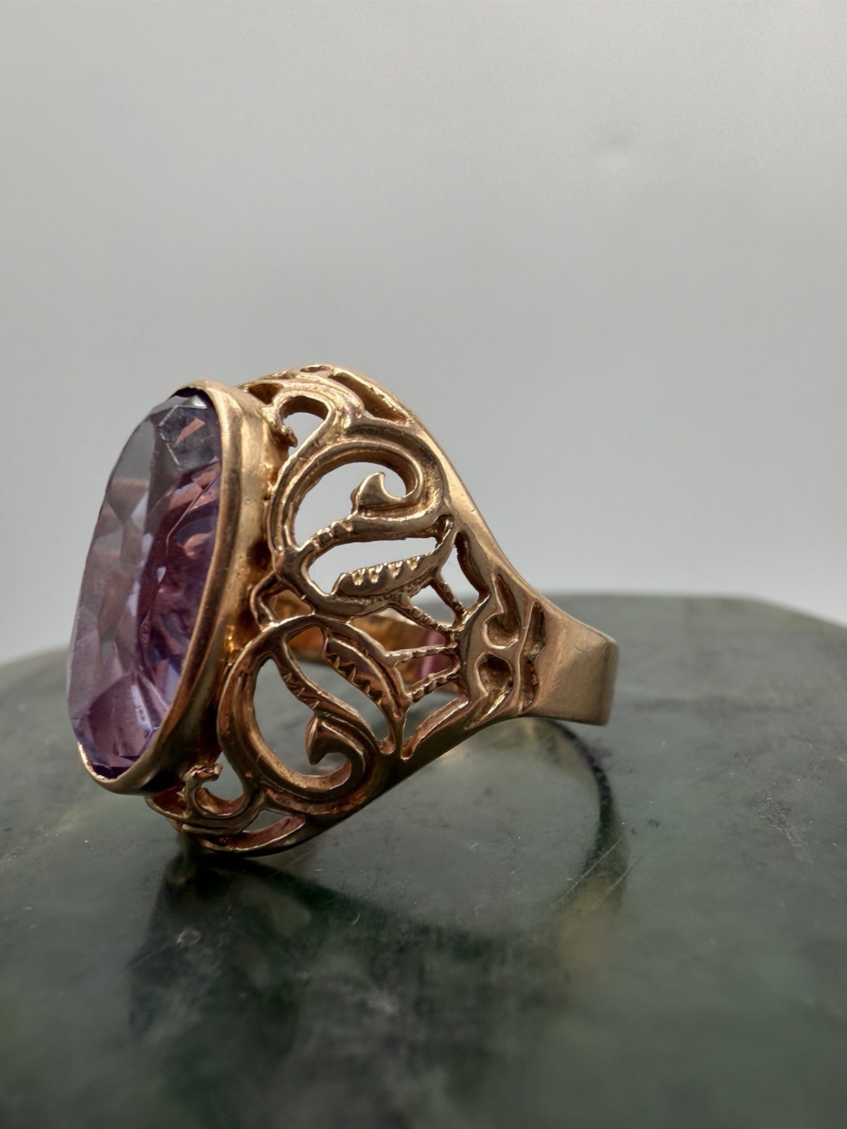 Vintage Soviet Solid Rose Gold Ring 14 K 583 Size 7.75