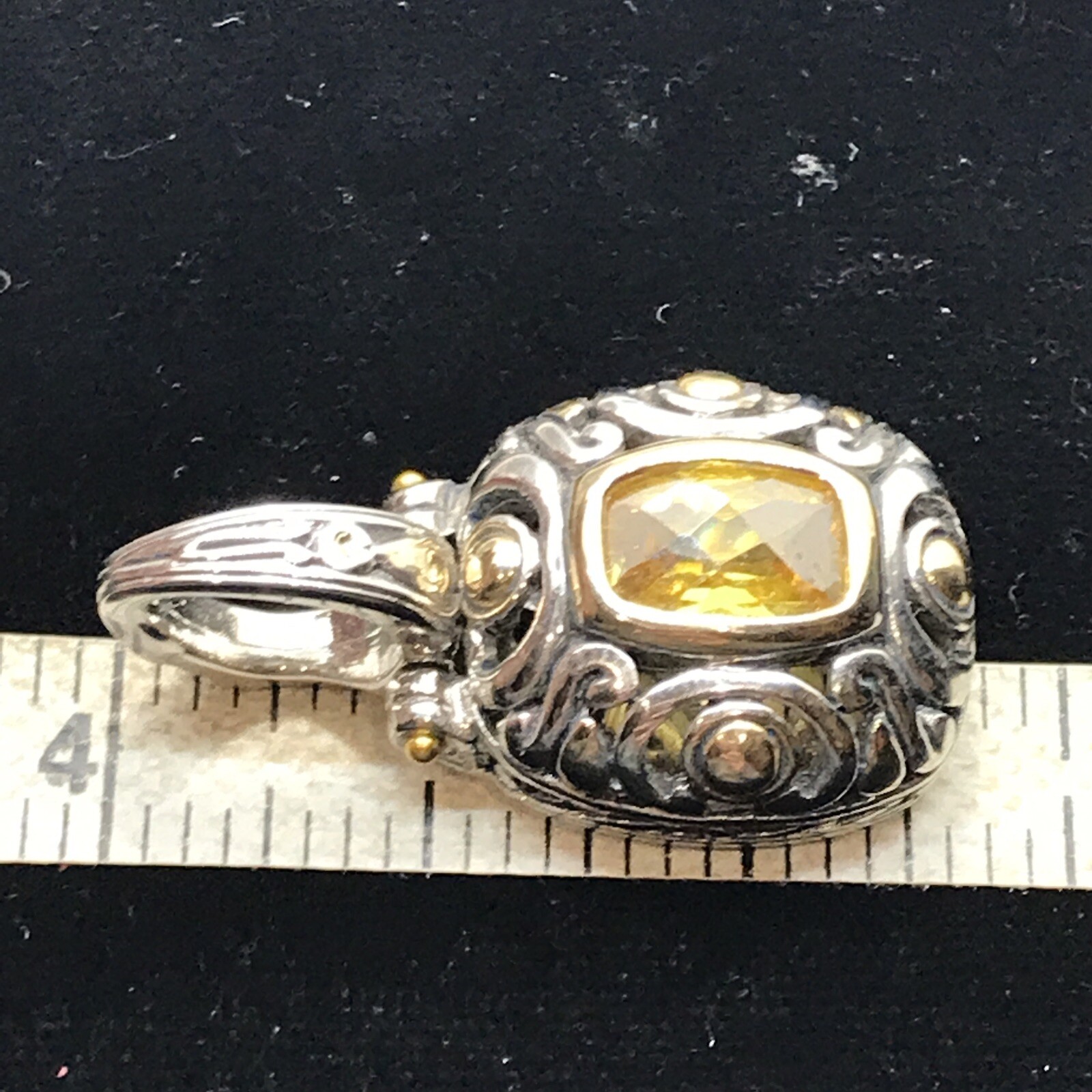 Vintage T * J Renaissance Revival 2-Tone Citrine Yellow Cubic Zirconia Pendant