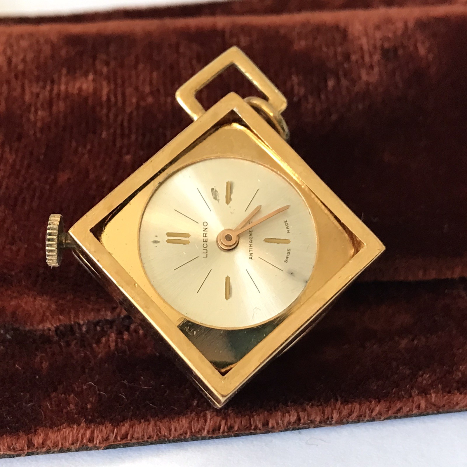 Lucerno Manual 22mm 1 Jewel Crystal Cube Pendant Watch RUNS
