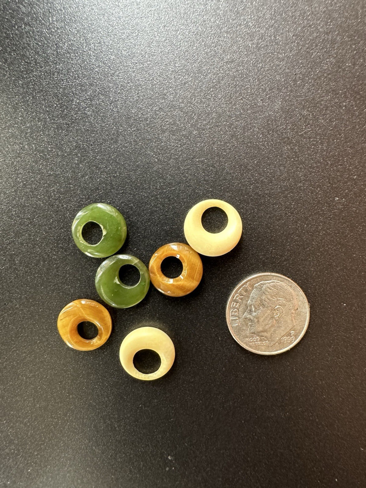 6 Stone Gem Stone Donut Pendants Tiger’s Eye Jade
