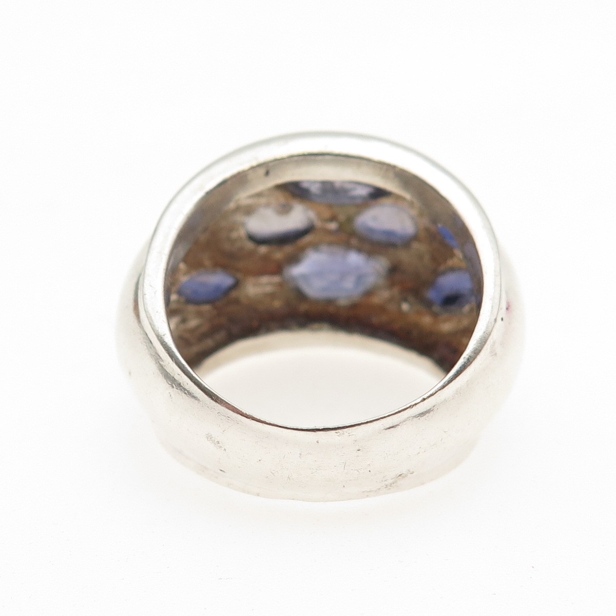925 Sterling Silver Vintage Real Iolite Modernist Dome Ring Size 8