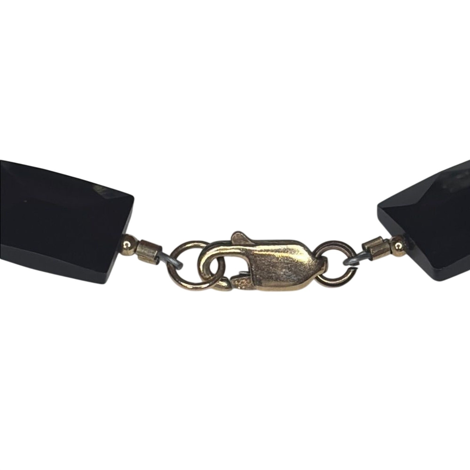 Black Faceted Bead Bracelet Aurora Borealis Crystal Cube Gold Tone Lobster Clasp