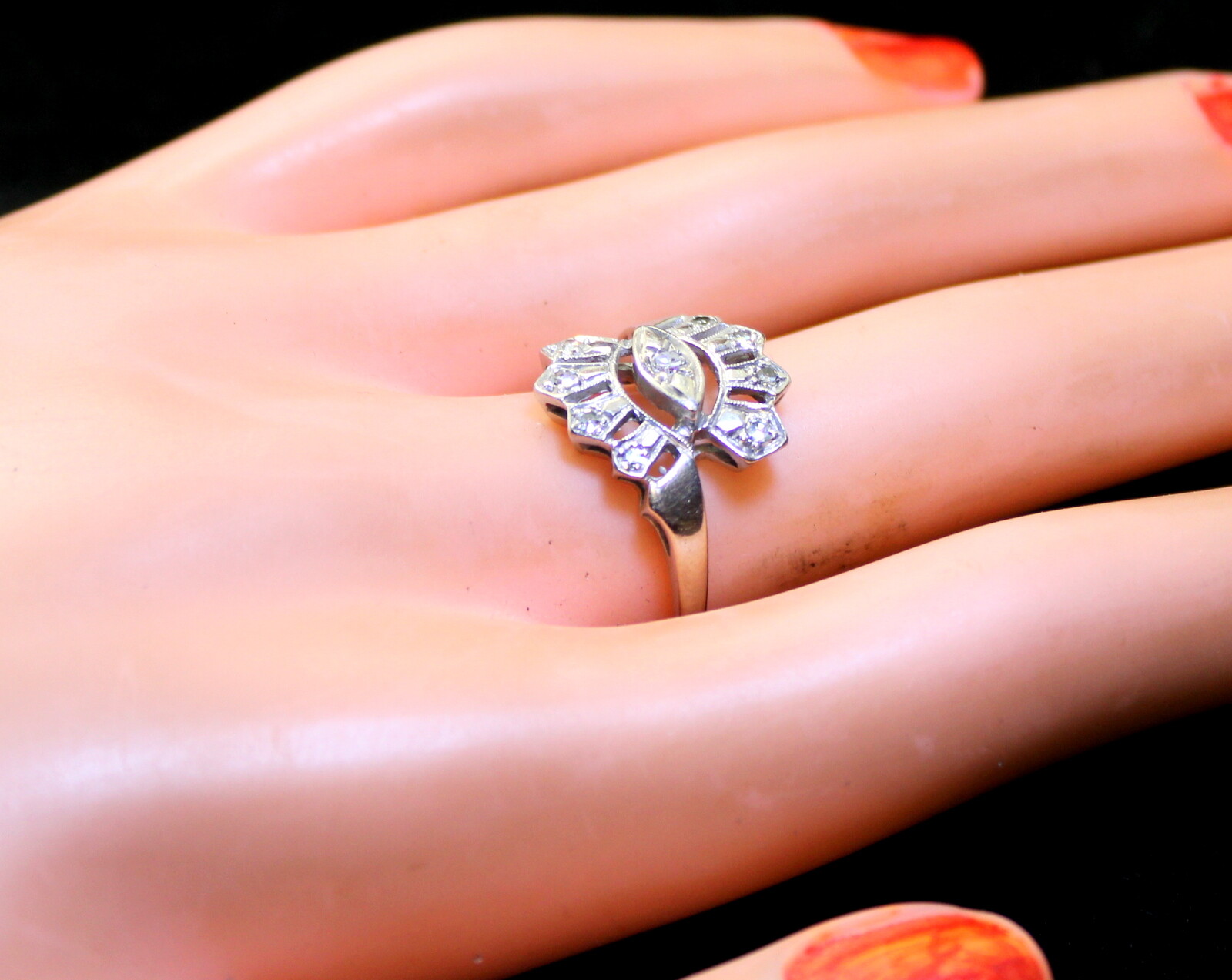Gorgeous Antique 14K White Gold .20Ct(1/5CTW) Diamond Cocktail Ring, Circa:1920s