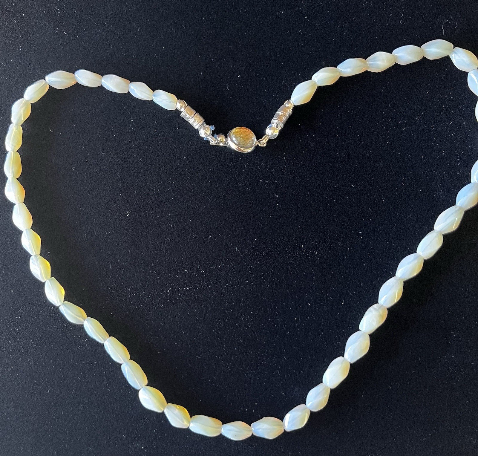 Vintage Australian Opal Bead Necklace 17” Silver Clasp Good Quality Opal Beads