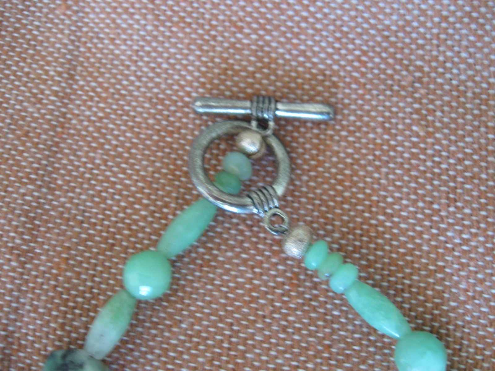 Vintage 32″ Jade & Natural Green Chalcedony Pendent/Silver Beads & Toggle Clasp