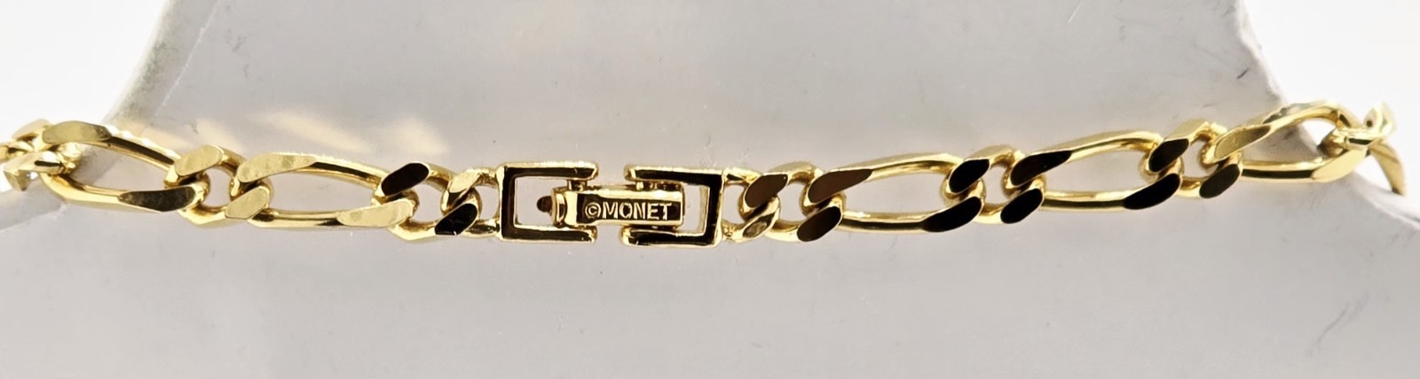 MONET 36″ LENGTH FIGARO CURB LINK NECKLACE☆ 1″ CLIP-ON EARRINGS☆GOLD-PLATED☆EC☆