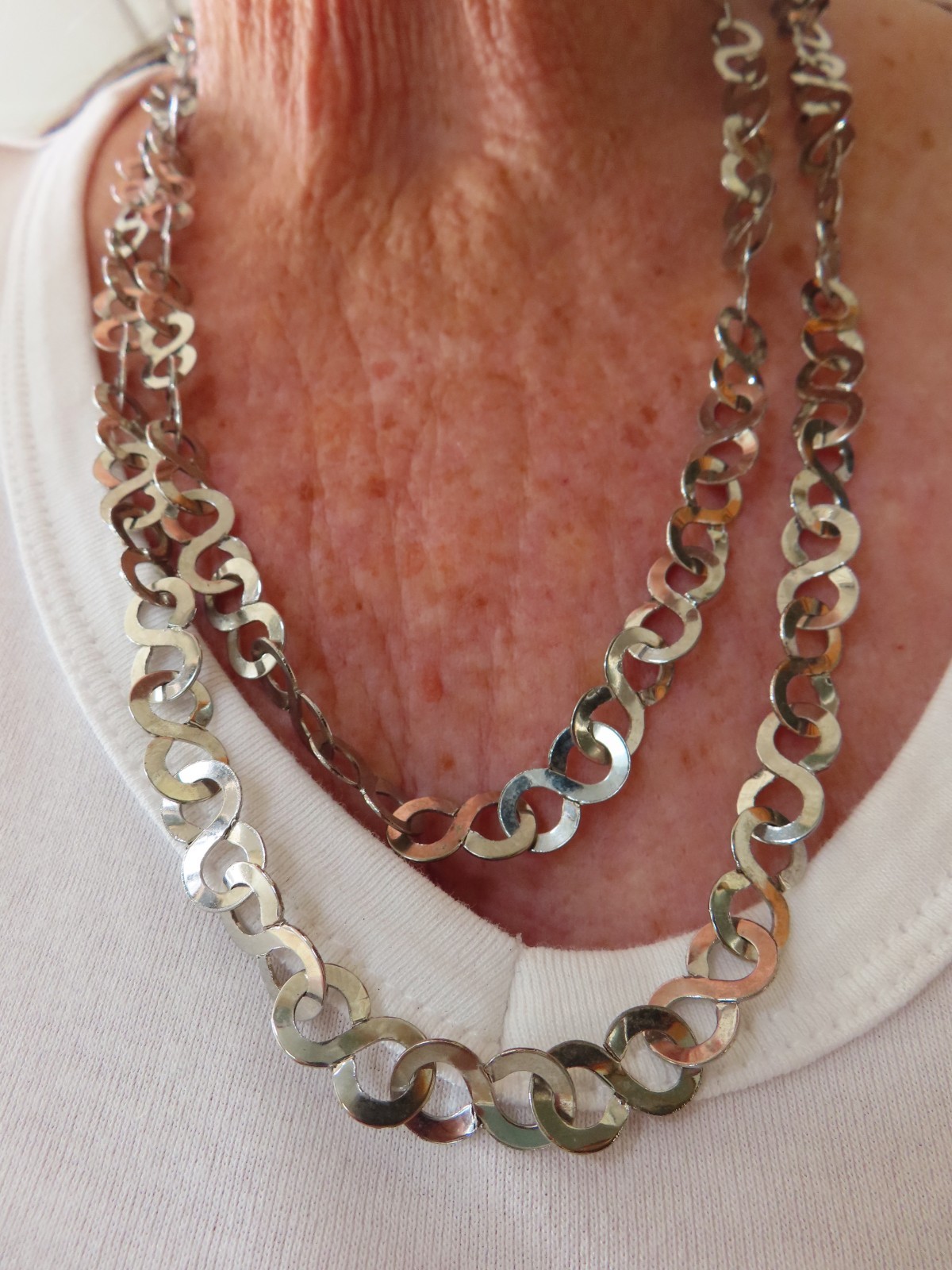 Vintage 1960’s Circle Metal Shiny Necklace Wear Long or Double Wrap