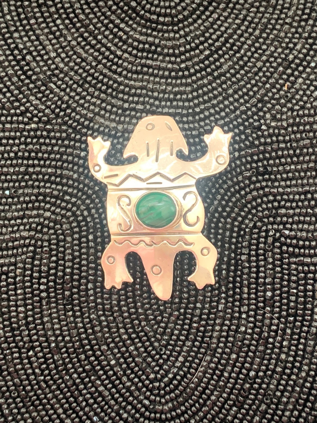 FORBES 925 Sterling Silver Vintage Pre-Columbian Deity Brooch Pin Green Stone