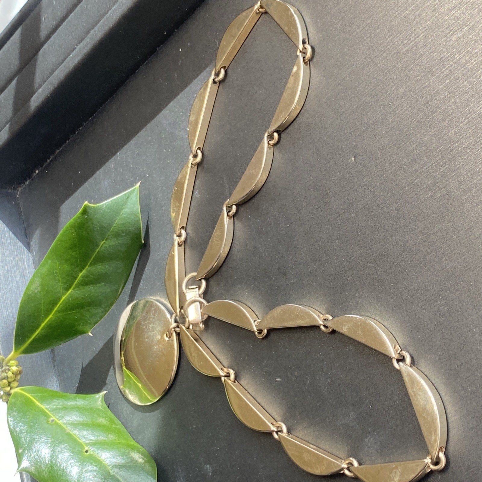 Vintage Choker Necklace Estate Jewelry Pre-owned Bold Gold Plated Gate Link 15”
