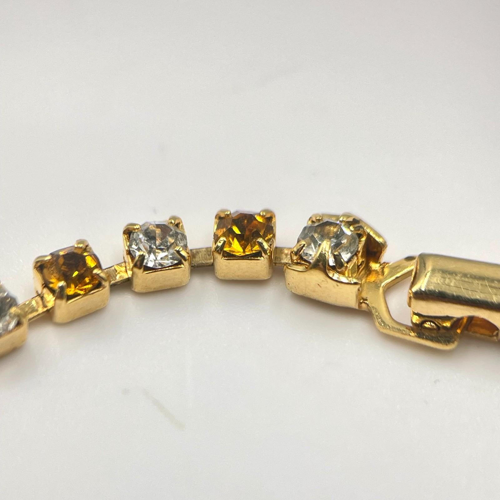 Vintage Y2K Gold Tone Amber Topaz Clear Rhinestone Alternating Tennis Bracelet