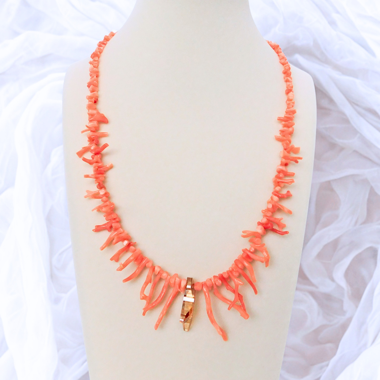 Vintage Natural Coral Branch Necklace, Mid-Century, Made with Swarovski® Branch