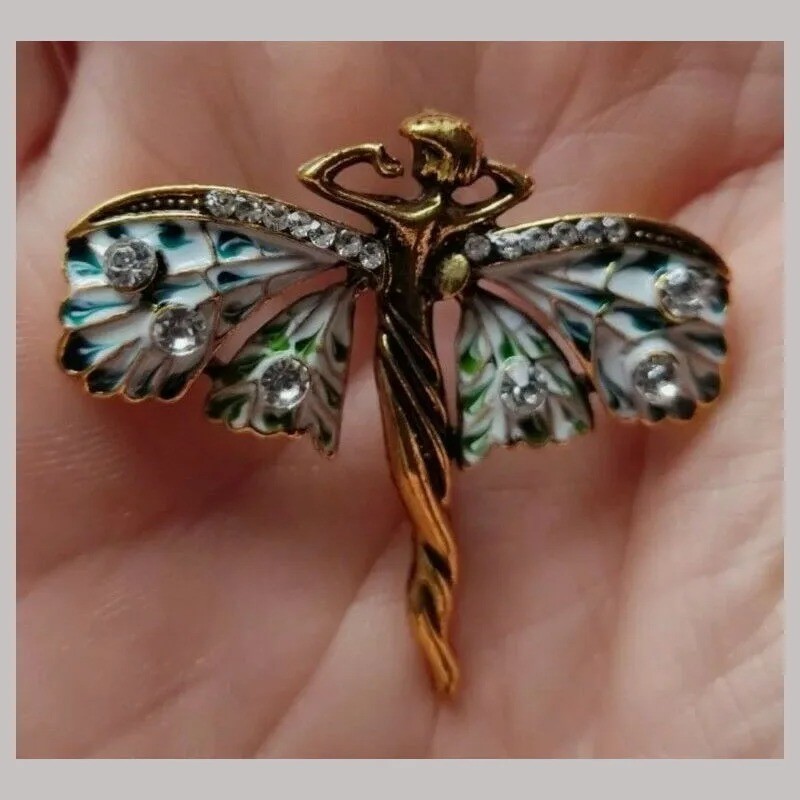 Vintage Fairy Nymph Brooch Pendant Antique Art Nouveau Shawl Pin for Women