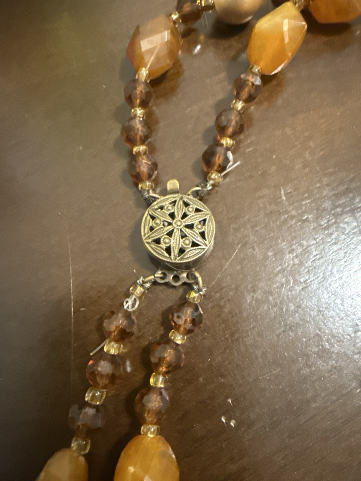 Vintage Made In France Multi Strand Amber Glass Faux Pearl Necklace 1960s-70s