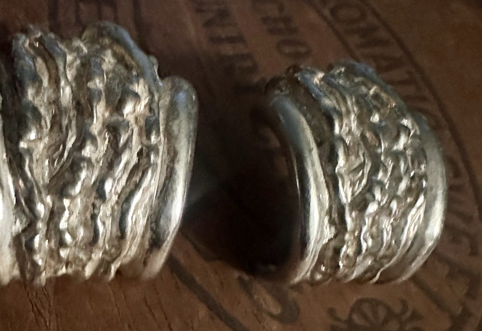 Large Vintage Modernist/Brutalist Pierced Earrings Molten Silver Half Hoop LOOK!