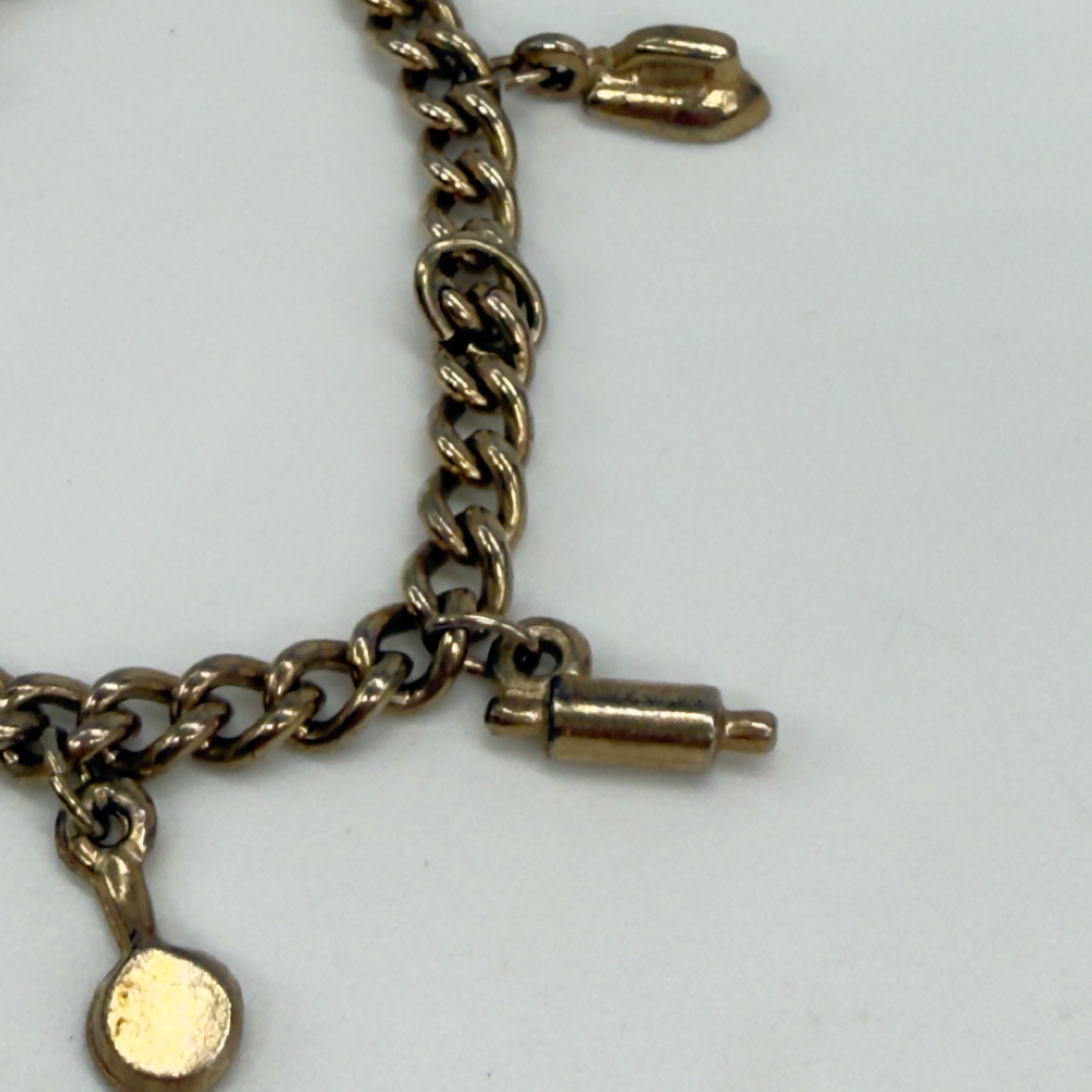 Vintage Jewelry Lot 2 Charm Bracelets Gold Tone Rhinestones Buildings Piano