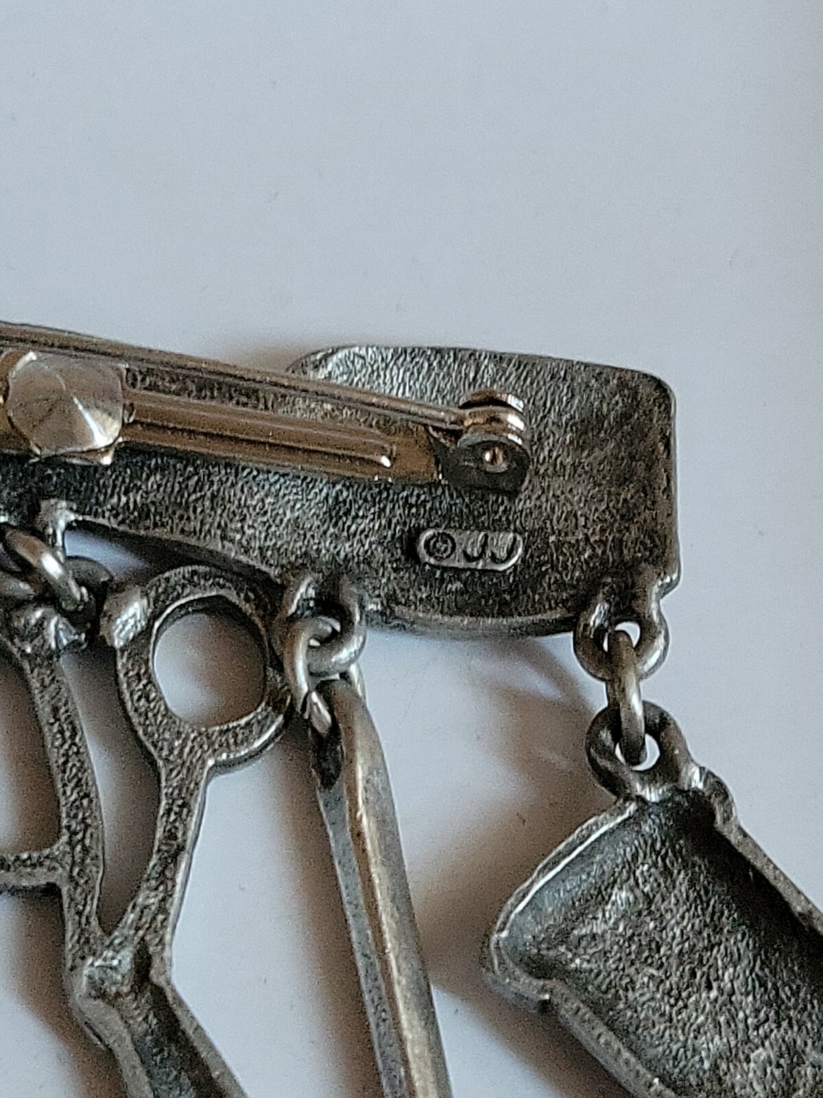Vintage JJ Measuring Tape Brooch Pin Dangling Notions Silver Tone