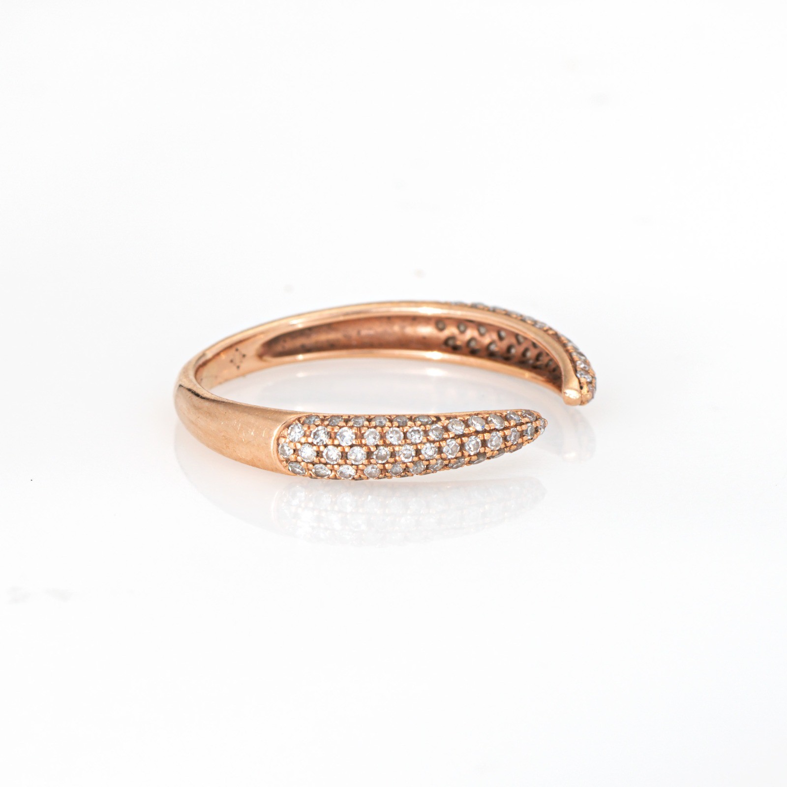 Diamond Claw Ring Sz 5.75 Open Pave Band 14k Rose Gold Estate Fine Jewelry