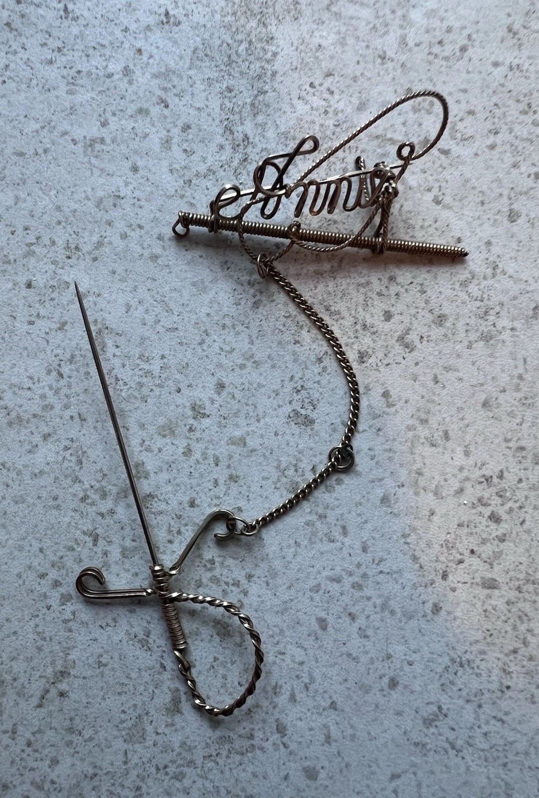 Antique Gold Filled ? Unmarked Removable Sword Sheath Pin Brooch Name? Read H4