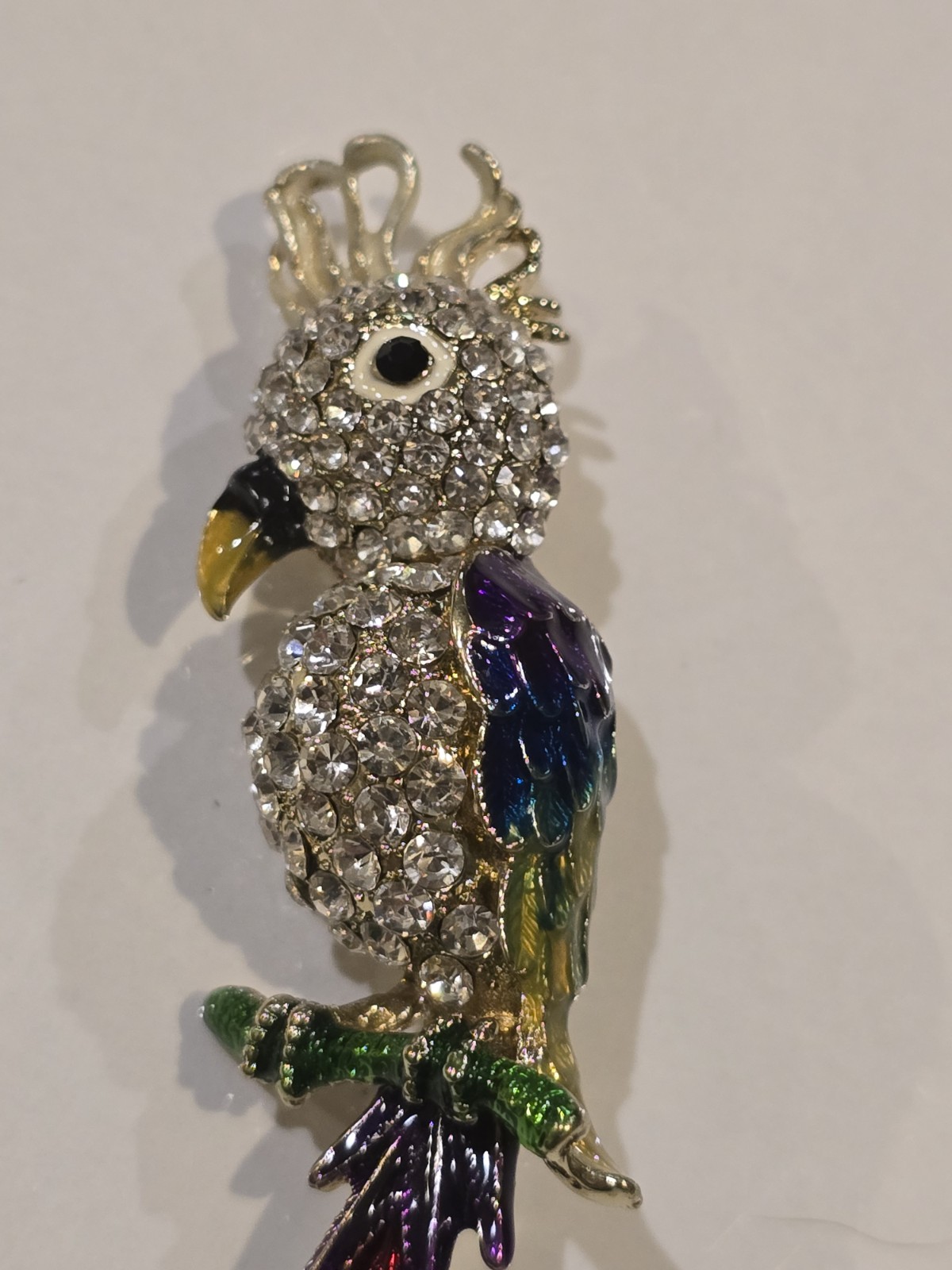 Rhinestone Cockatoo Parrot Bird Brooch Pin Crystal Rainbow Enamel Tropical Bird