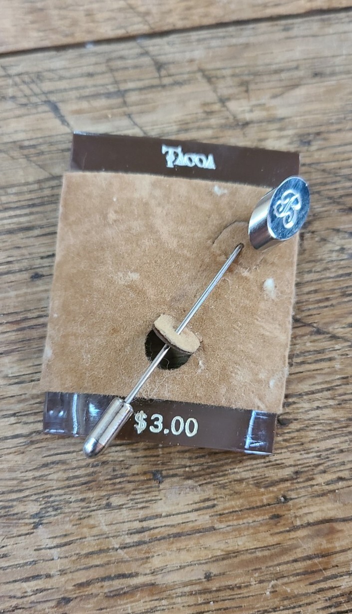 Vtg Stick Pin Silvertone Letter B Cursive Script Brooch Initial Tacoa Preppy 80s