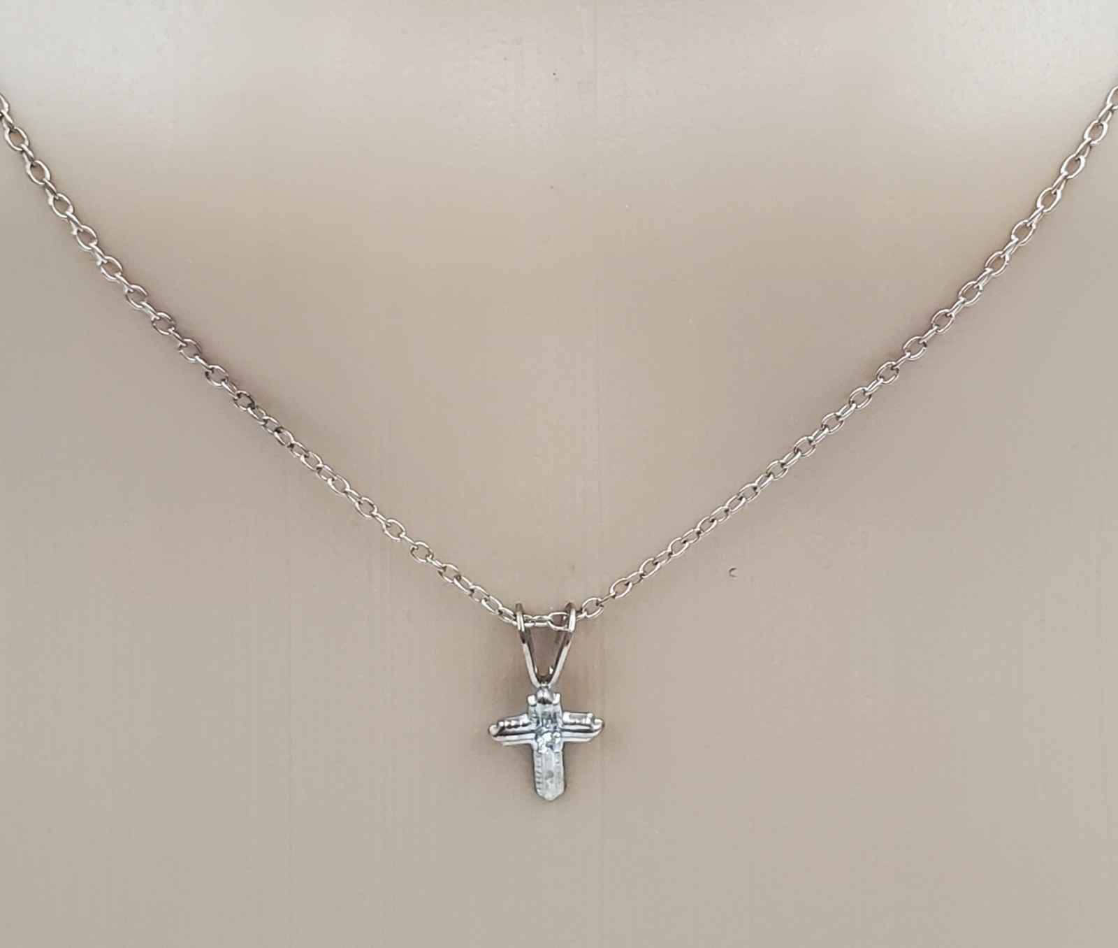 VTG 925 CZ Cross 16in Dainty Necklace 925 Sterling Silver 6.6gtw Tiny Signed JCM