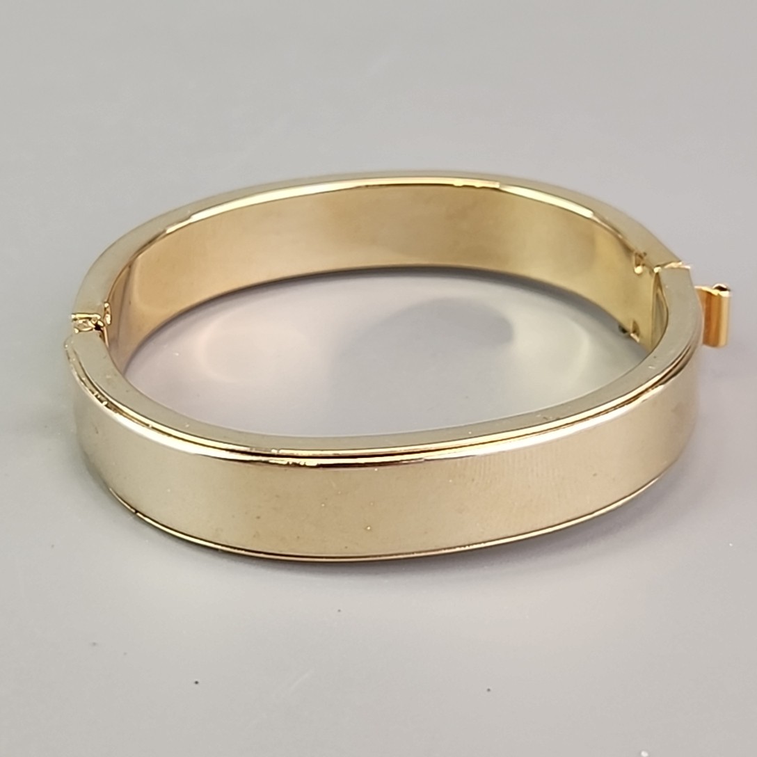 Vintage Bangle Bracelet Hinged 1cm Gold Tone Glossy Hollow 6.25″