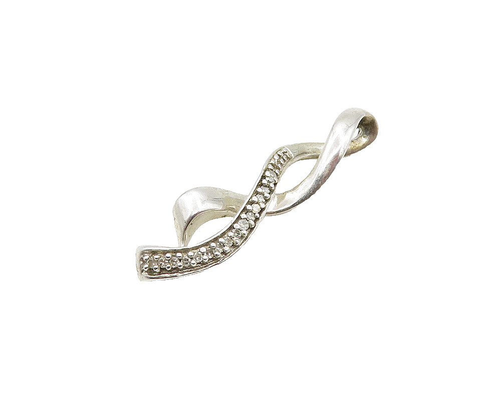 925 Sterling Silver Vintage Genuine Diamonds Swirl Ribbon Pendant PT15555