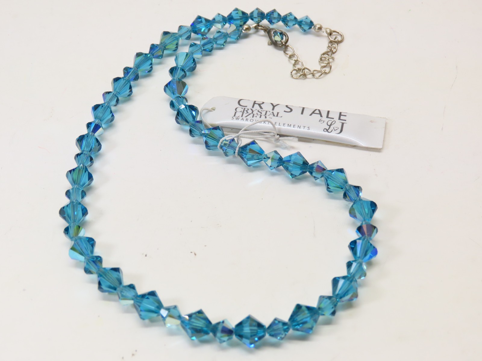 Vintage Signed Swarovski By L & J Necklace Blue Beaded Crystal Glass D5378