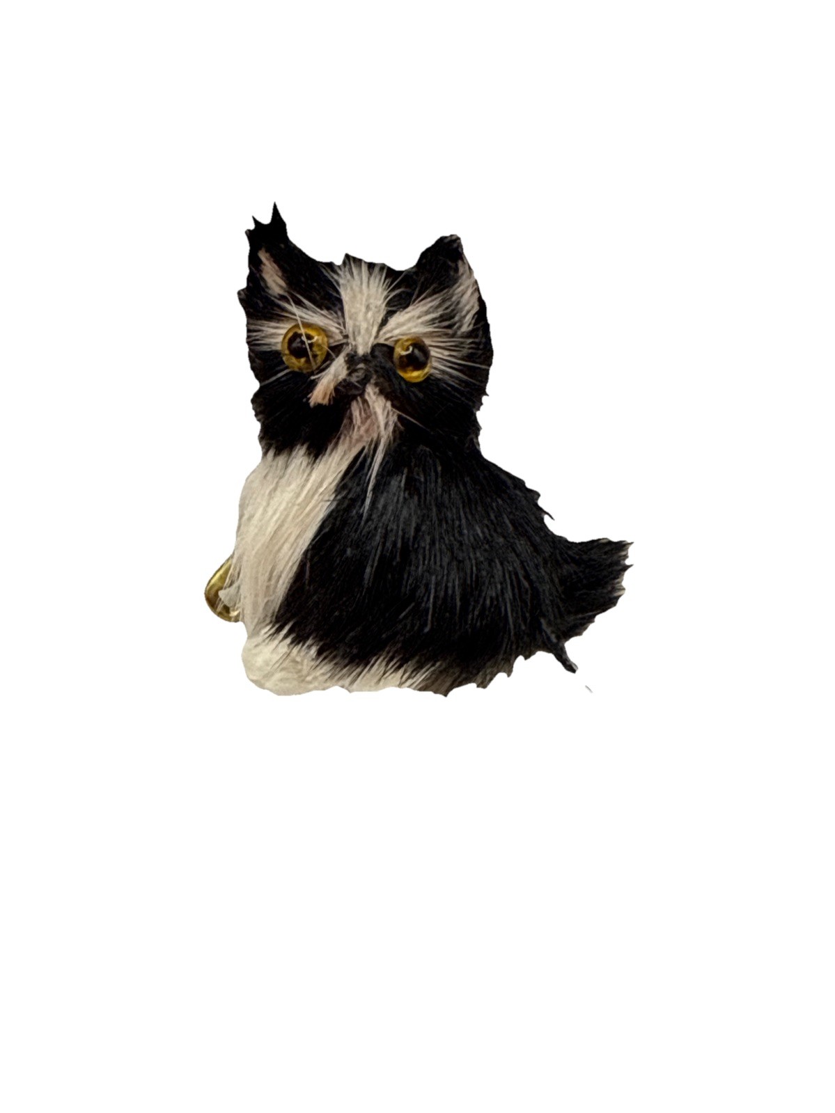 VINTAGE FAUX FUR KITTY CAT LONG HAIR TUXEDO FELINE FIGURAL 3d PIN