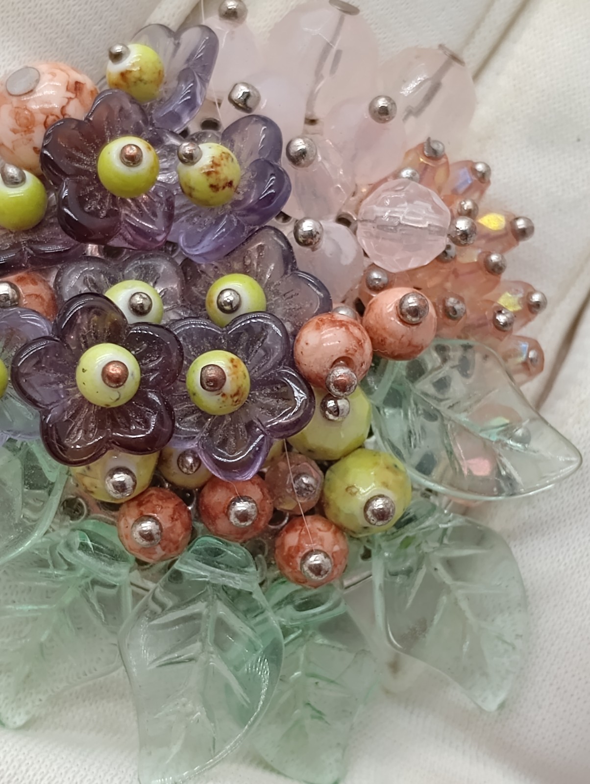 Vintage Unsigned Miriam Haskell Inspired Glass Cluster Brooch Pin