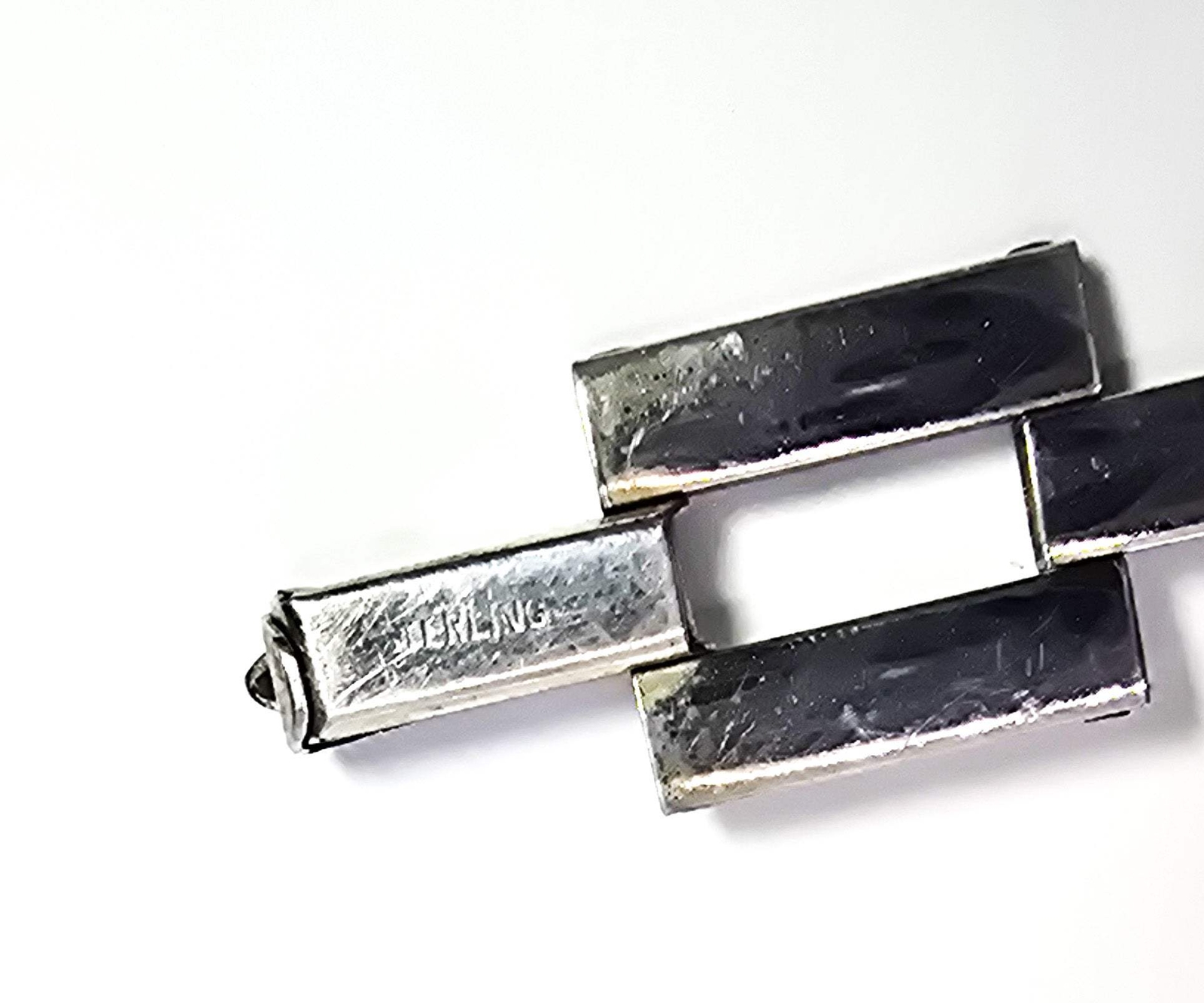 Art Deco embossed flower articulated chain link antique sterling silver bracelet