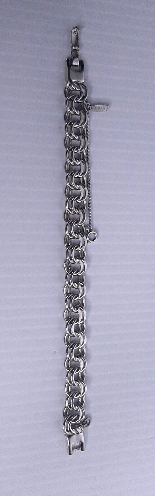 Vintage 7.5″ Double Link Charm Bracelet Silver Tone Safety Chain Security Clasp